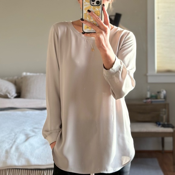 Banana Republic silky, semi-sheer long-sleeve top, grey, size small - Picture 1 of 6